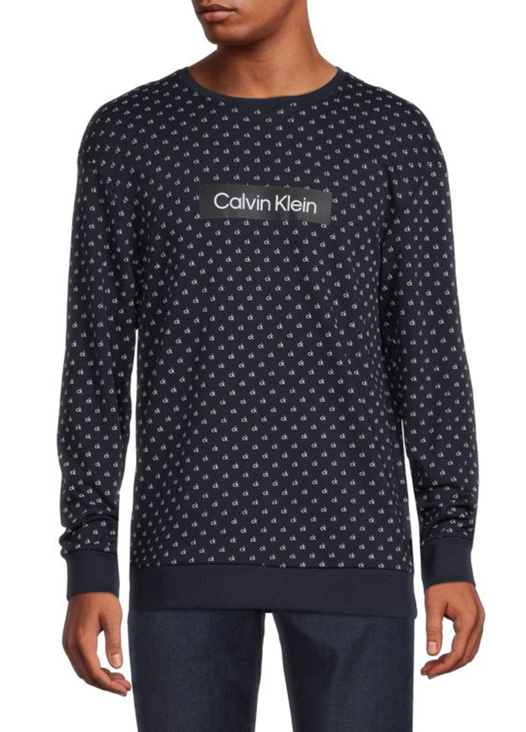 Свитшот Calvin Klein - Прямой крой надпись темно-синий кэжуал хлопок, трикотаж - (258251492)