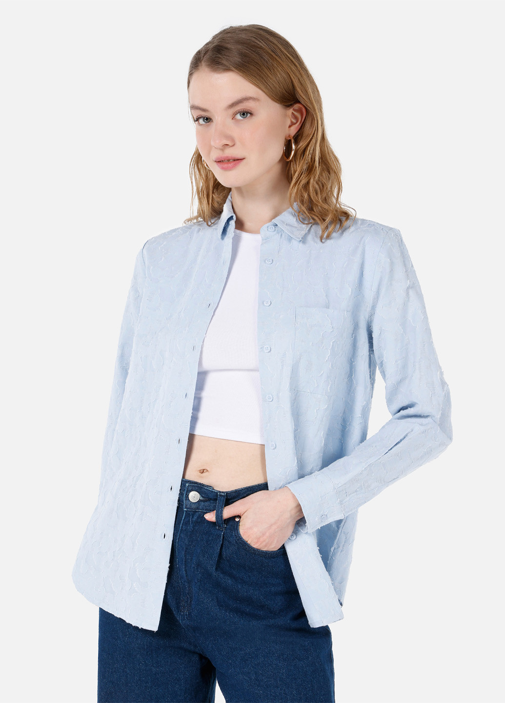 Светло-голубой кэжуал рубашка однотонная Colin's