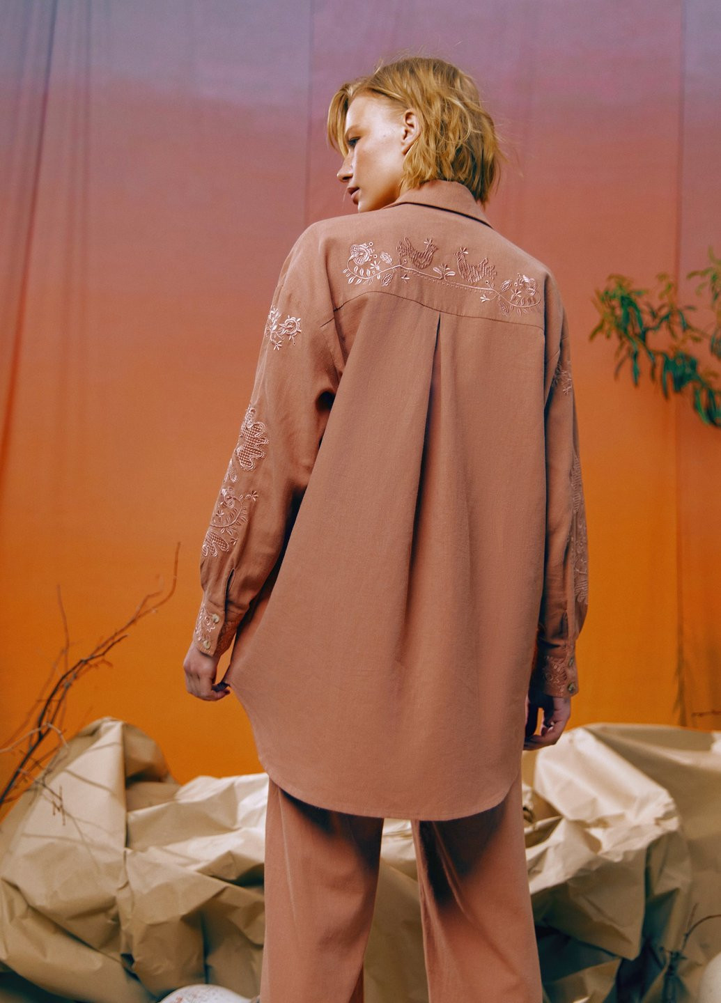 Коричнева вишиванка Gepur візерунок однотонний пряма бавовна, льон (329822099)