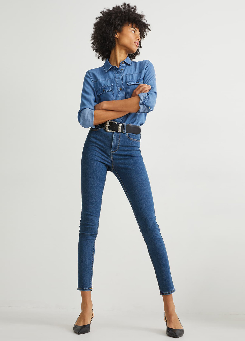 Синие демисезонные джеггинсы C&A