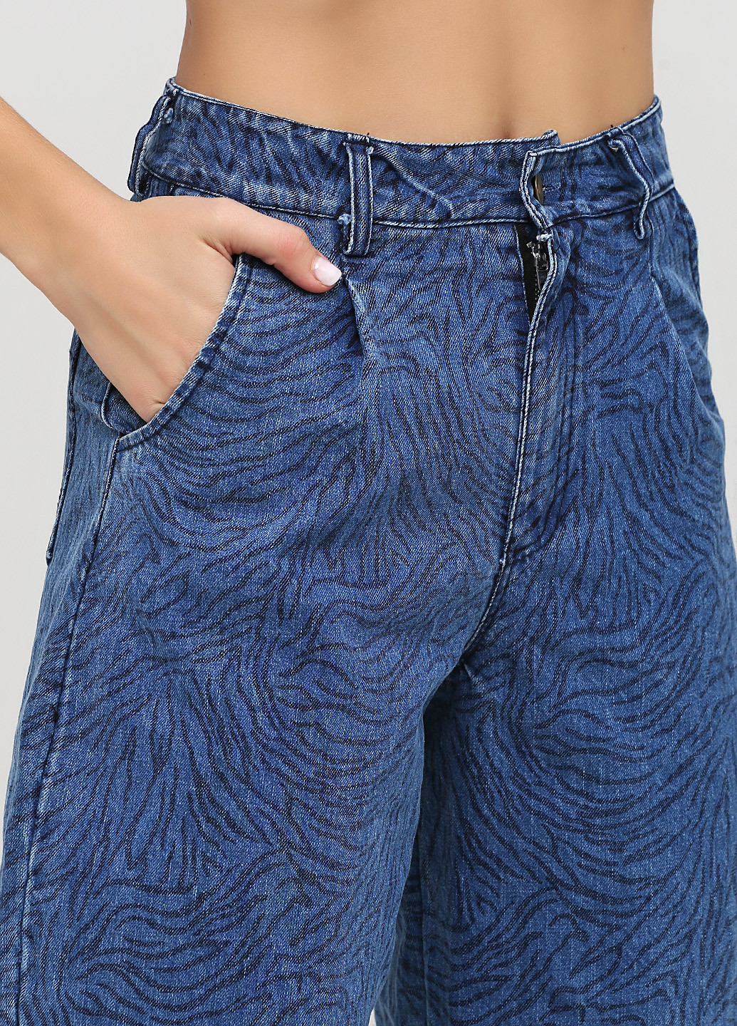 Джинси Miho's вкорочені, завужені, вільні, мішкуваті, мом фіт анімалістичні темно-сині джинсові бавовна