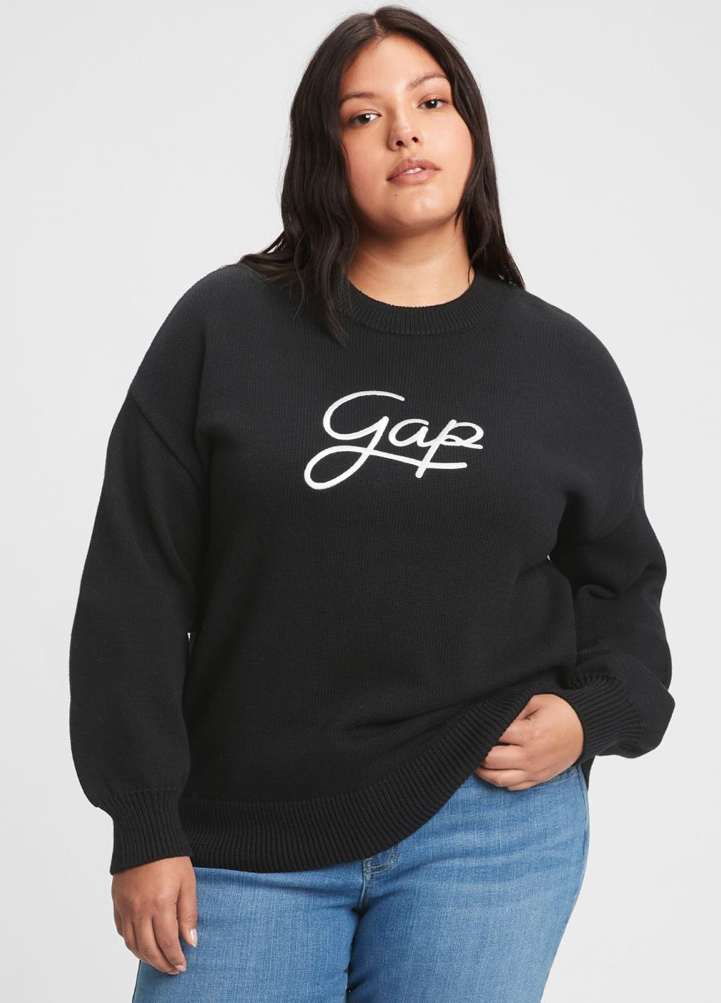Gap свитшот логотип черный кэжуал хлопок, трикотаж