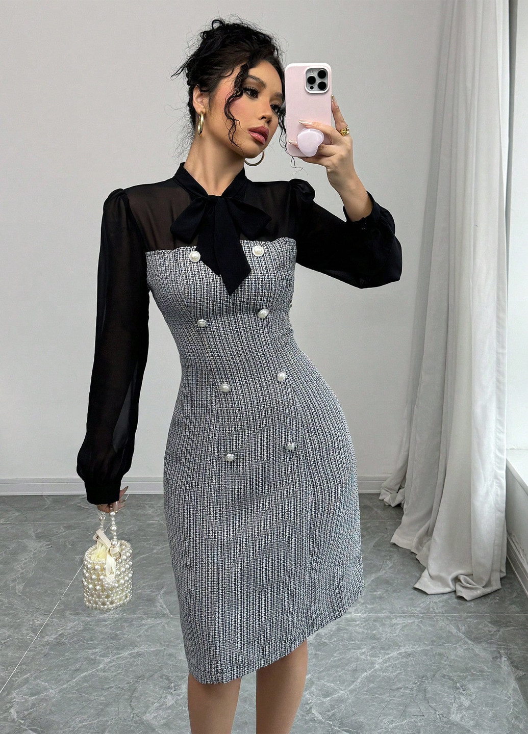 Світло-сіра кежуал сукня а-силует SHEIN в клітинку