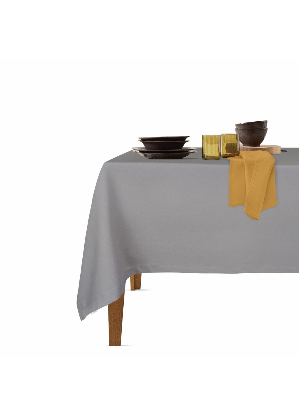 Столовий набір для сервірування столу скатертина GreyDark 140х180 і серветки тканинні Mustard 35х35 - 4 шт (4822052073933) Cosas (252506560)
