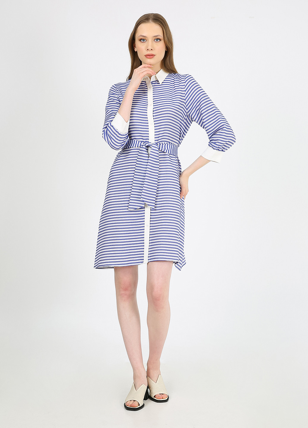 Синее кэжуал платье рубашка Casalini в полоску