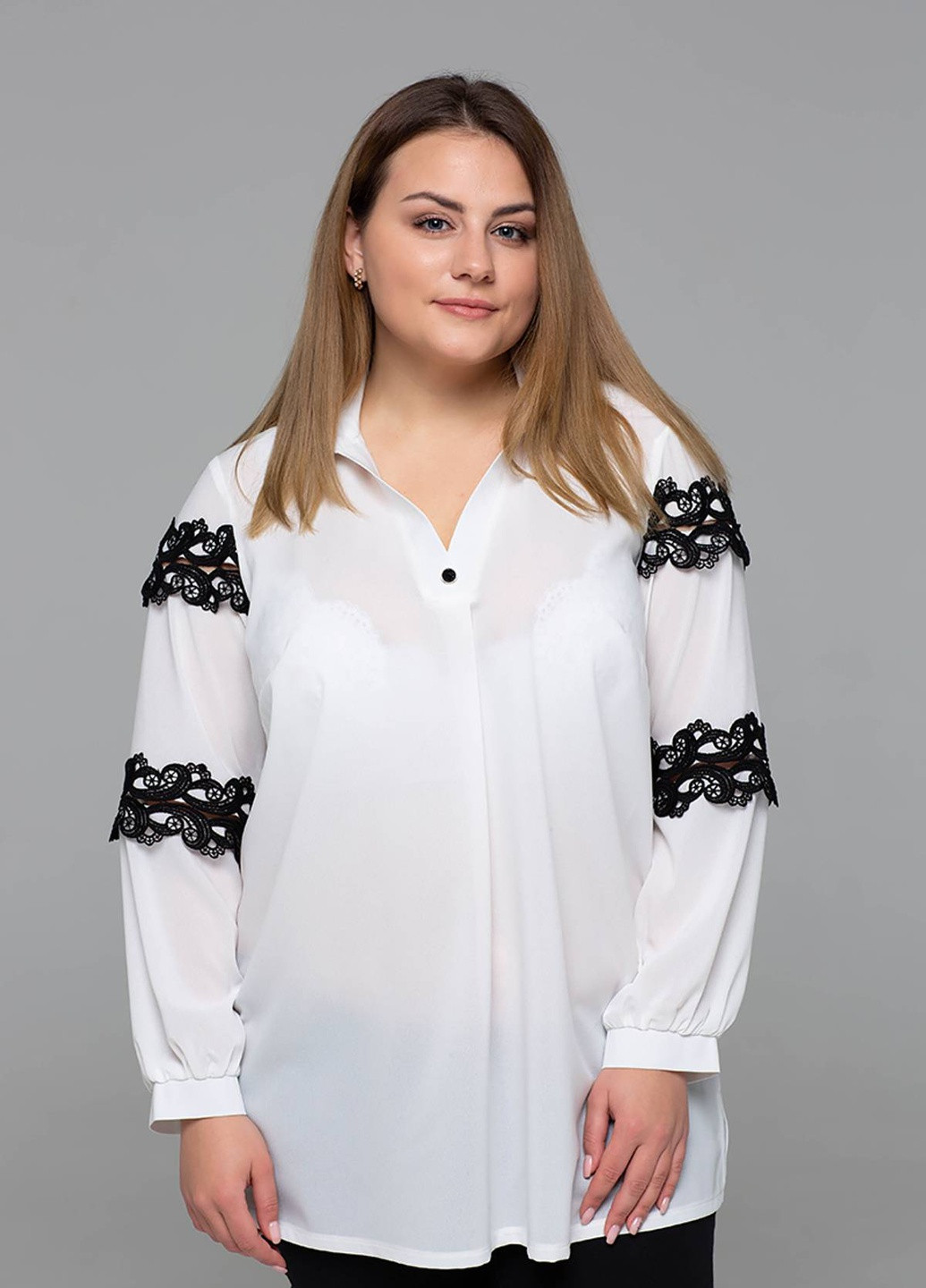 Біла літня ошатна блуза з мереживом андреа біла Tatiana