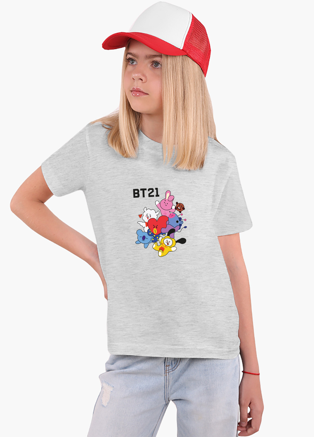 Светло-серая демисезонная футболка детская бтс (bts)(9224-1166) MobiPrint