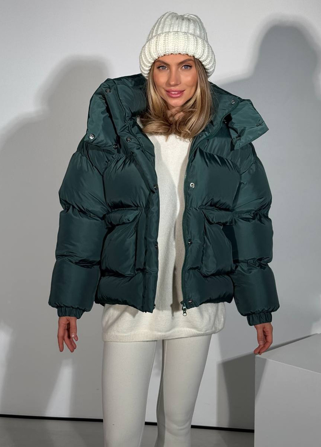 Темно-зеленый зимний Пуховик No Brand