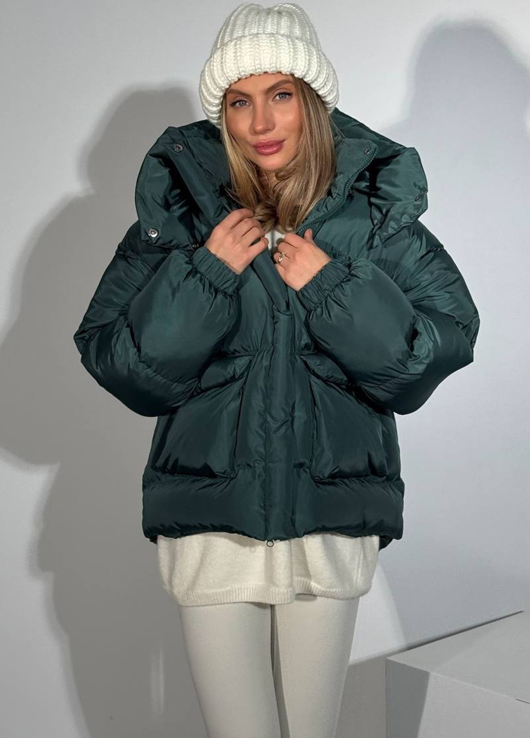 Темно-зеленый зимний Пуховик No Brand