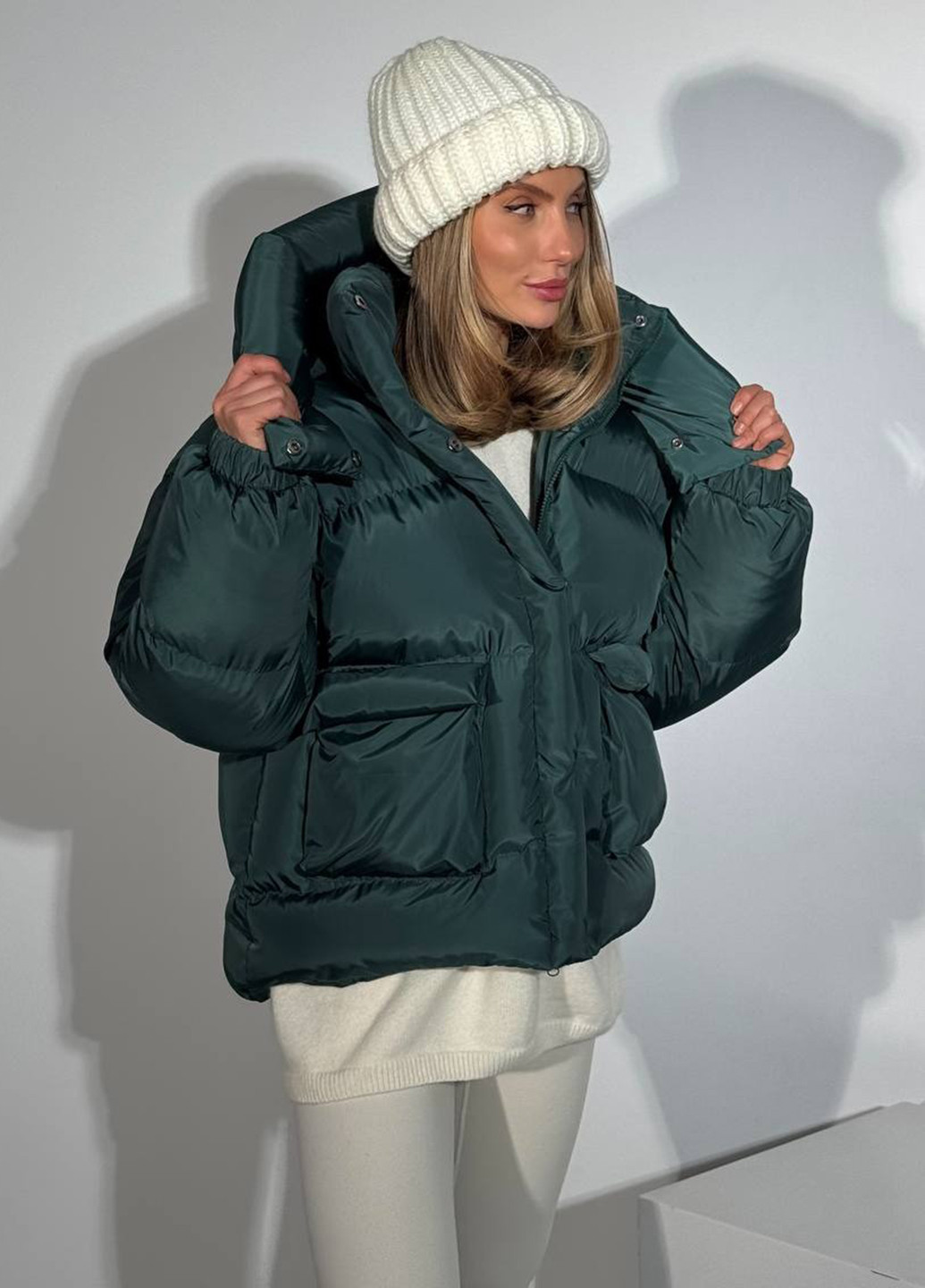 Темно-зеленый зимний Пуховик No Brand