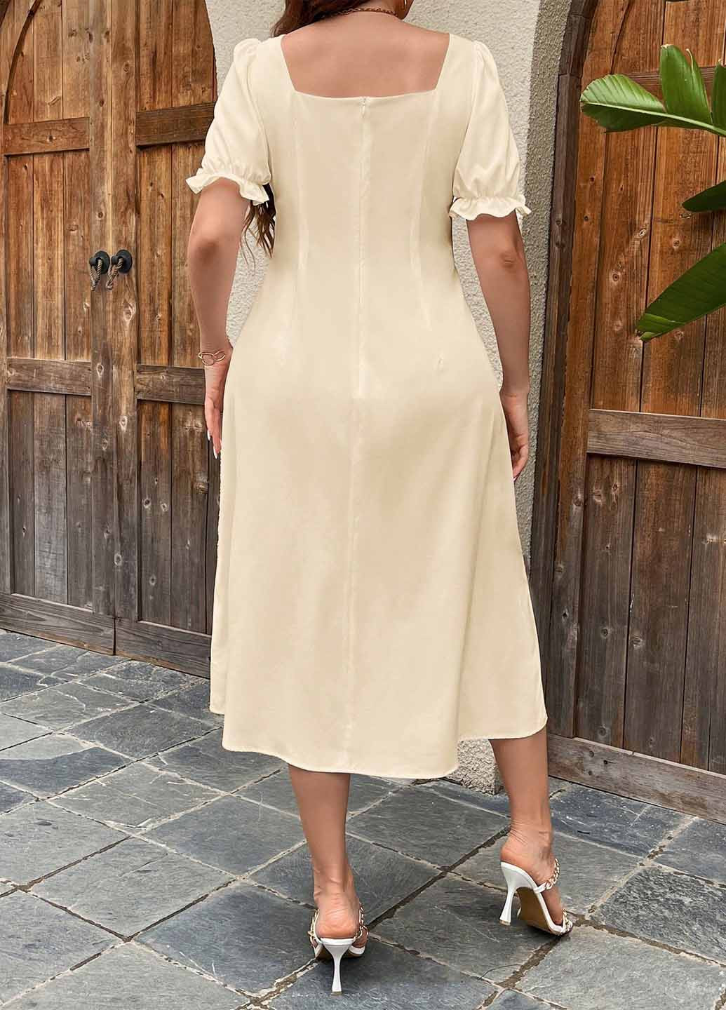 Кремовое кэжуал платье с юбкой-солнце, футляр SHEIN однотонное