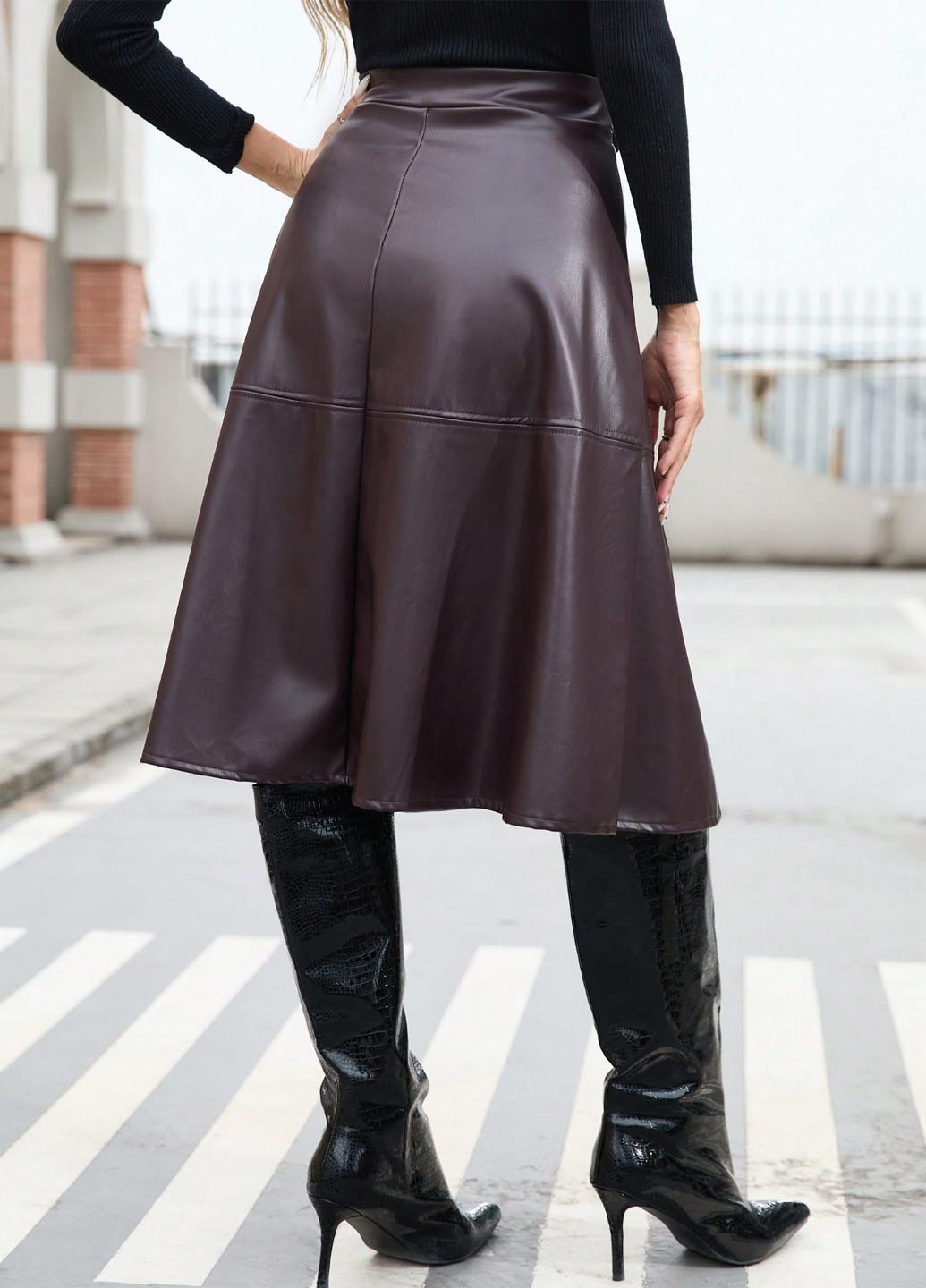 Бордовая кэжуал однотонная юбка SHEIN а-силуэта (трапеция)