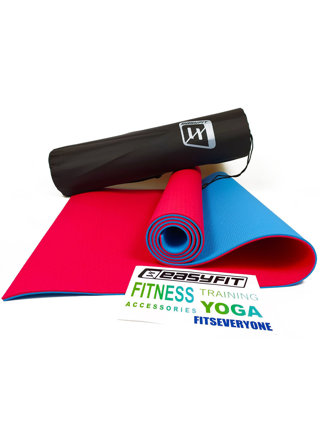 Килимок для йоги TPE + TC ECO-Friendly 6 мм червоний з блакитним (мат-каремат спортивний, йогамат для фітнесу, пілатесу) EasyFit (237596286)