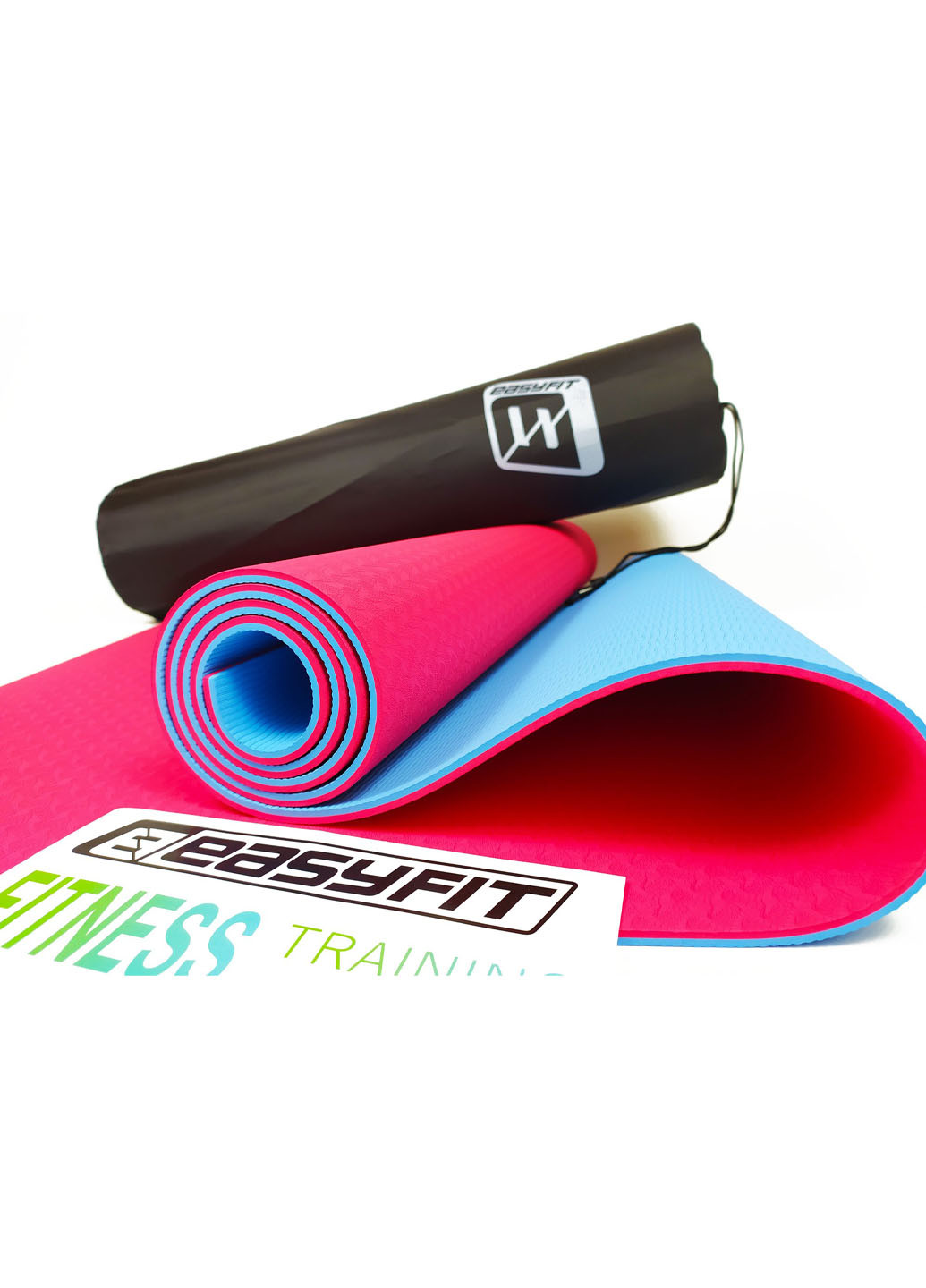 Килимок для йоги TPE + TC ECO-Friendly 6 мм червоний з блакитним (мат-каремат спортивний, йогамат для фітнесу, пілатесу) EasyFit (237596286)