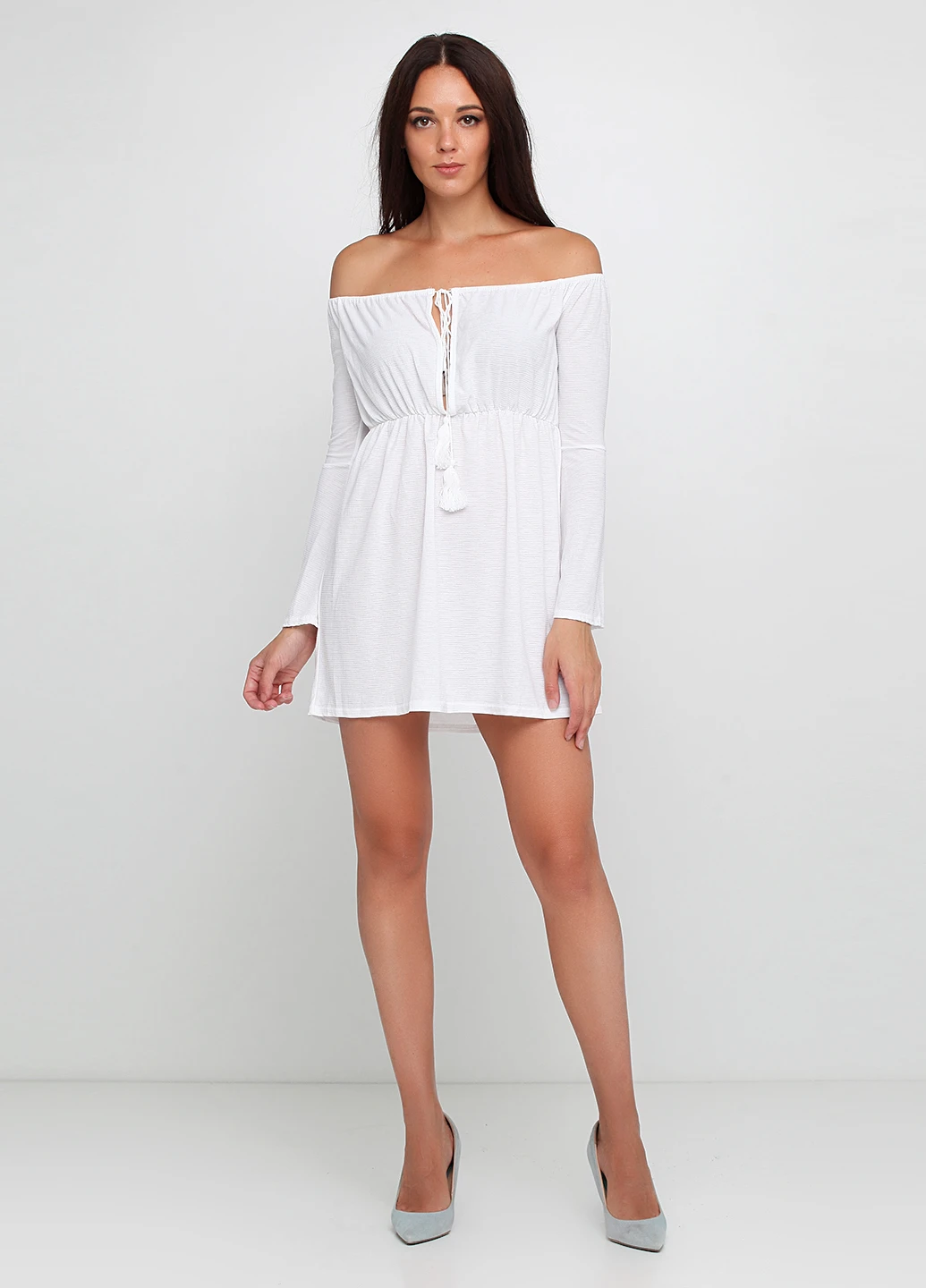 Білий кежуал сукня з відкритими плечима PrettyLittleThing однотонна