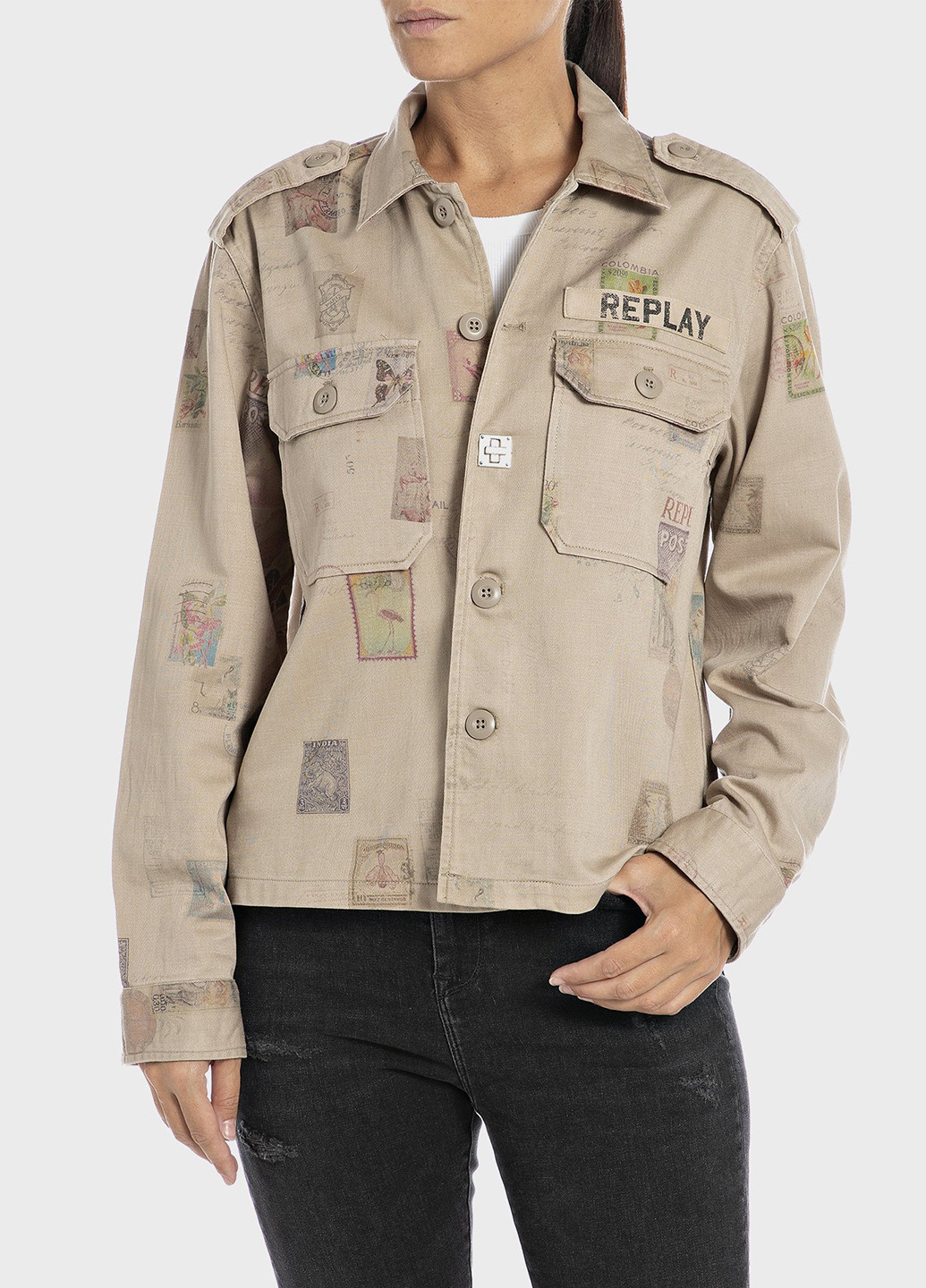 Бежевая кэжуал рубашка с рисунком Replay