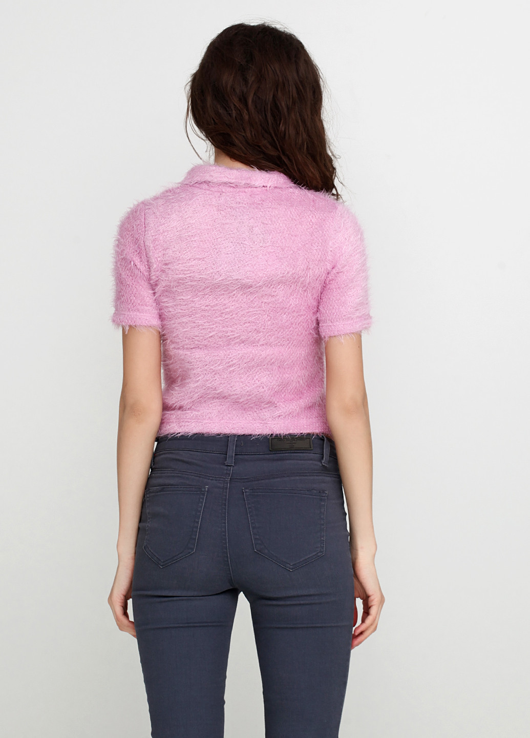 Розовая женская футболка-поло Bershka однотонная
