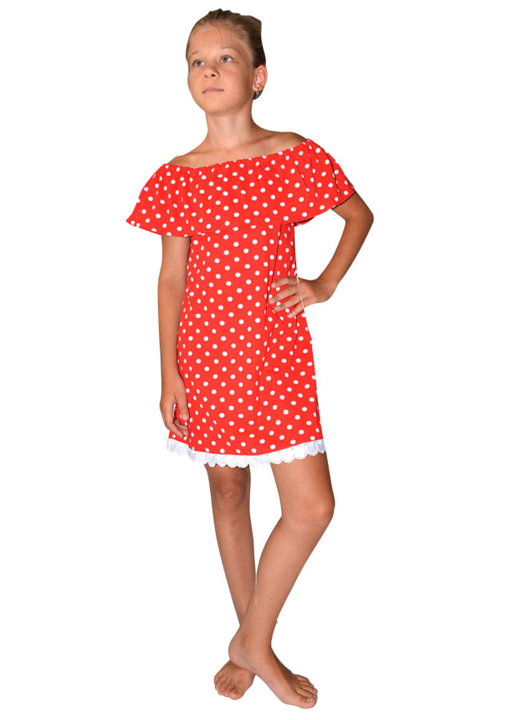 Красное домашнее платье короткое Blanka в горошек