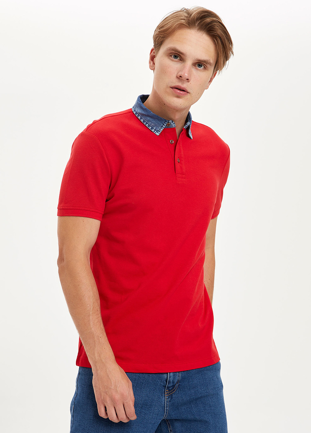 Красная футболка-поло для мужчин DeFacto однотонная