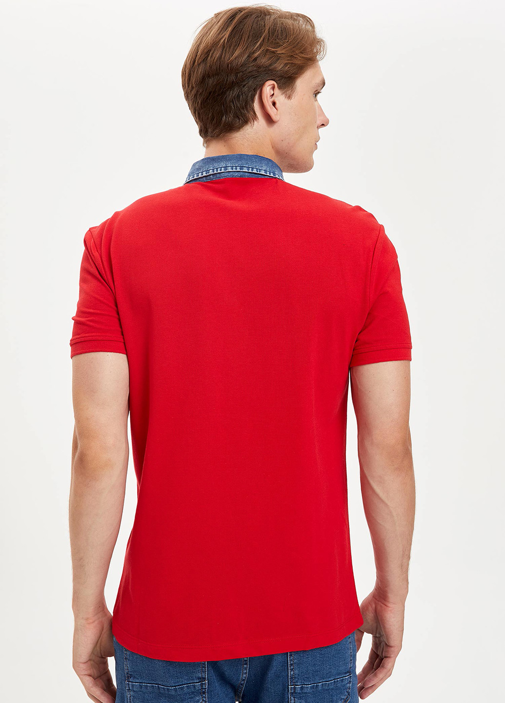 Красная футболка-поло для мужчин DeFacto однотонная