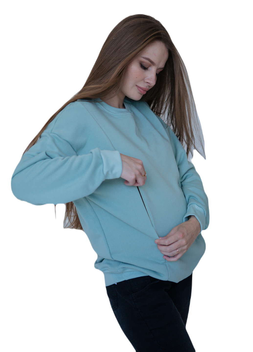 Свитшот для беременных с секретом для кормления HN - крой оливковый хлопок - (253780407)
