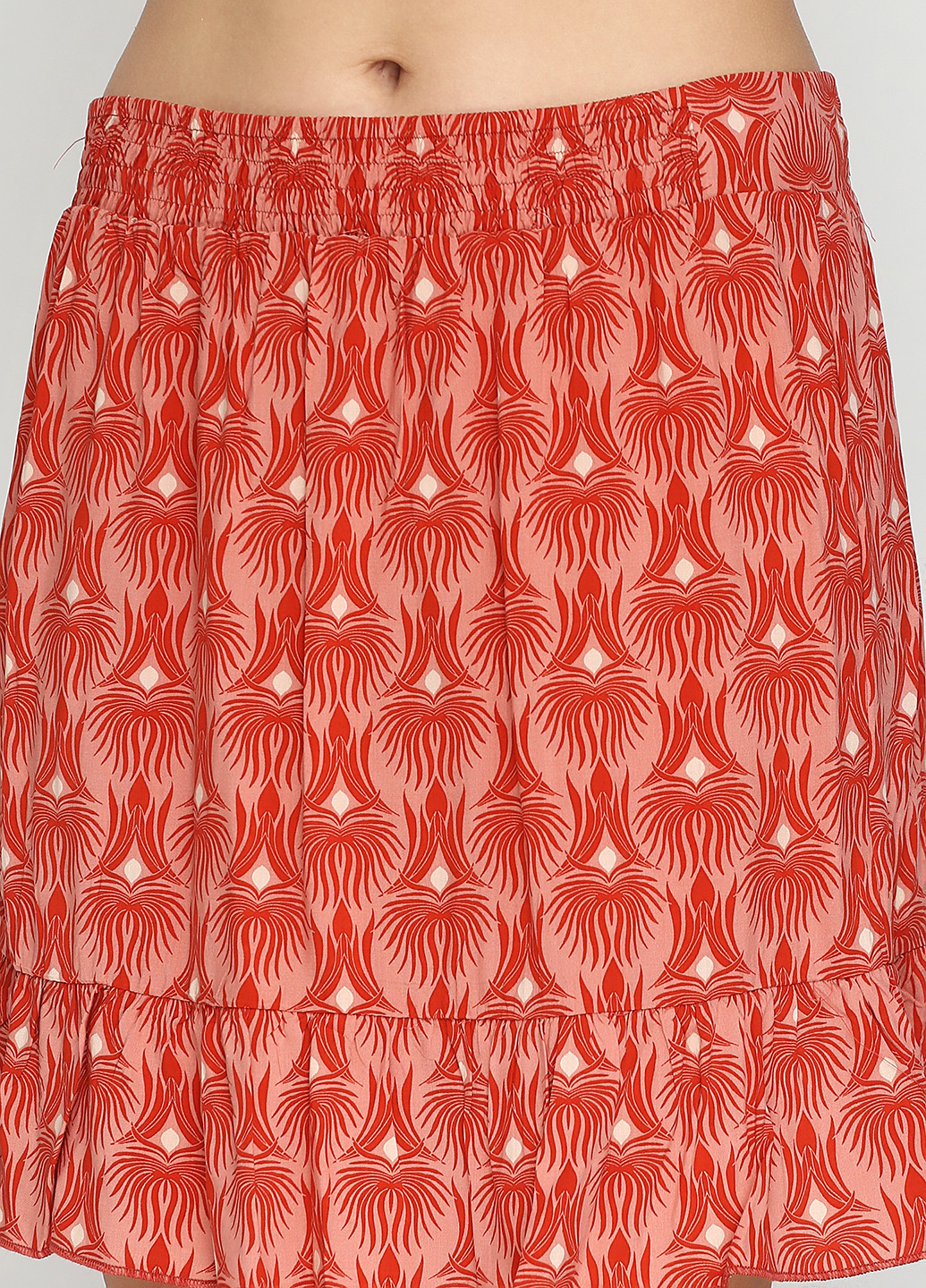 Оранжево-красная кэжуал с орнаментом юбка Preppy мини
