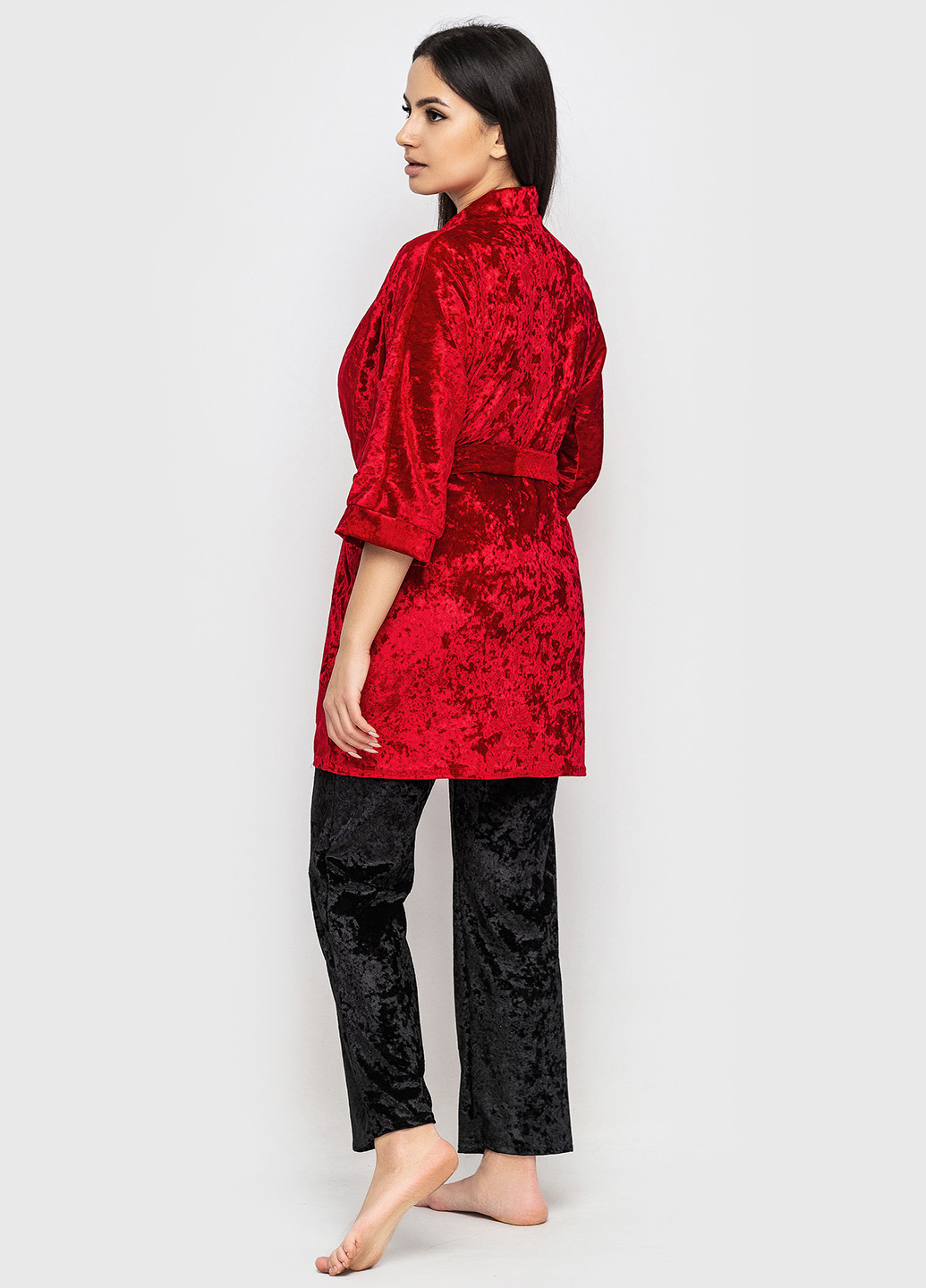 Червоний демісезонний комплект (майка, штани, халат) Ghazel