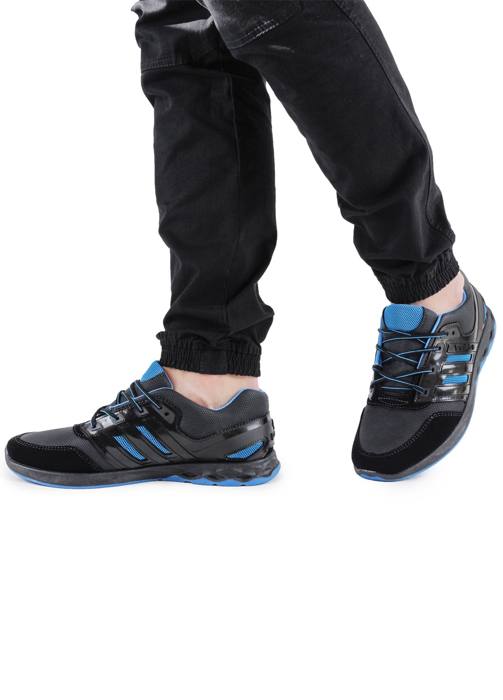 Черные демисезонные кроссовки мужские черно-голубые демисезонные кожзам 1357029310 Paolla