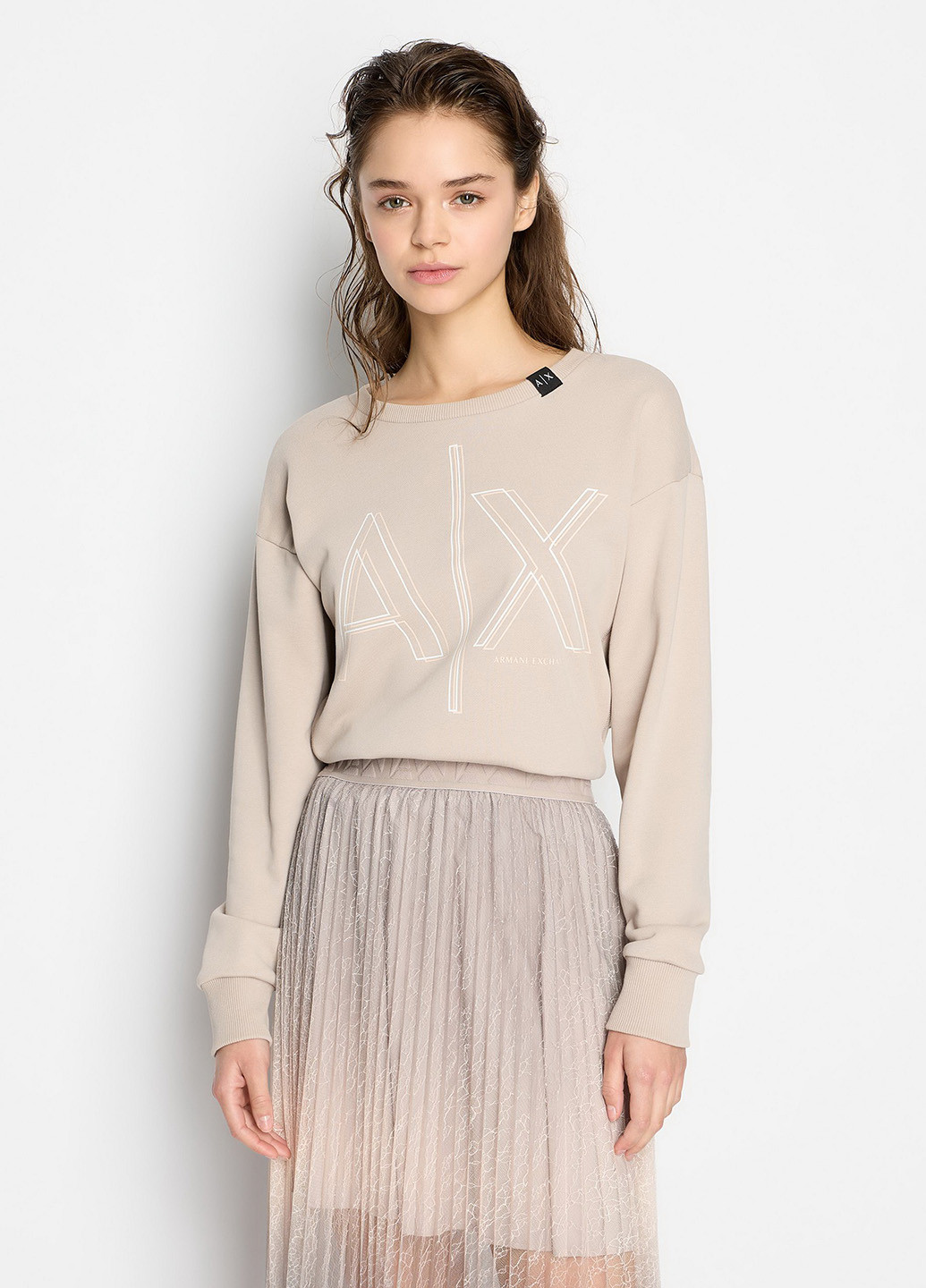 Бежевый свитшот Armani Exchange логотип нашивки (365697287)