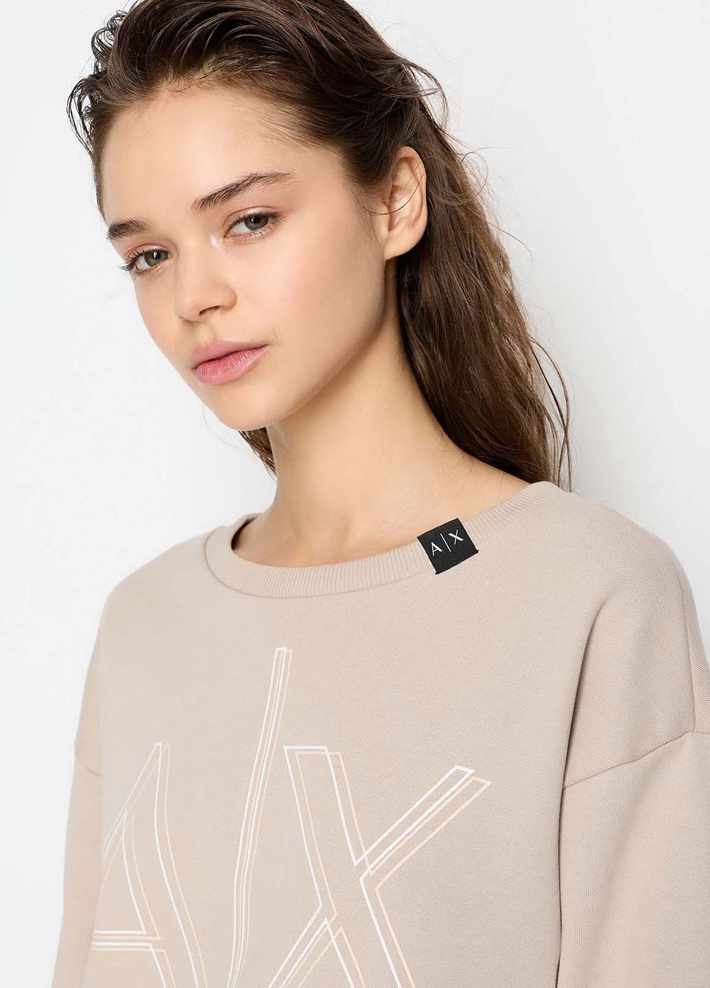 Бежевый свитшот Armani Exchange логотип нашивки (365697287)