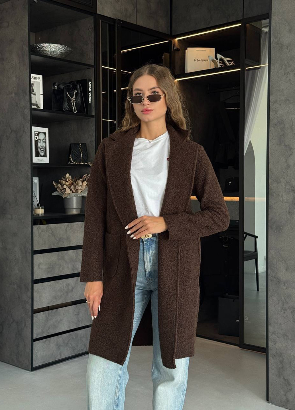 Коричневе демісезонне Пальто двобортне No Brand