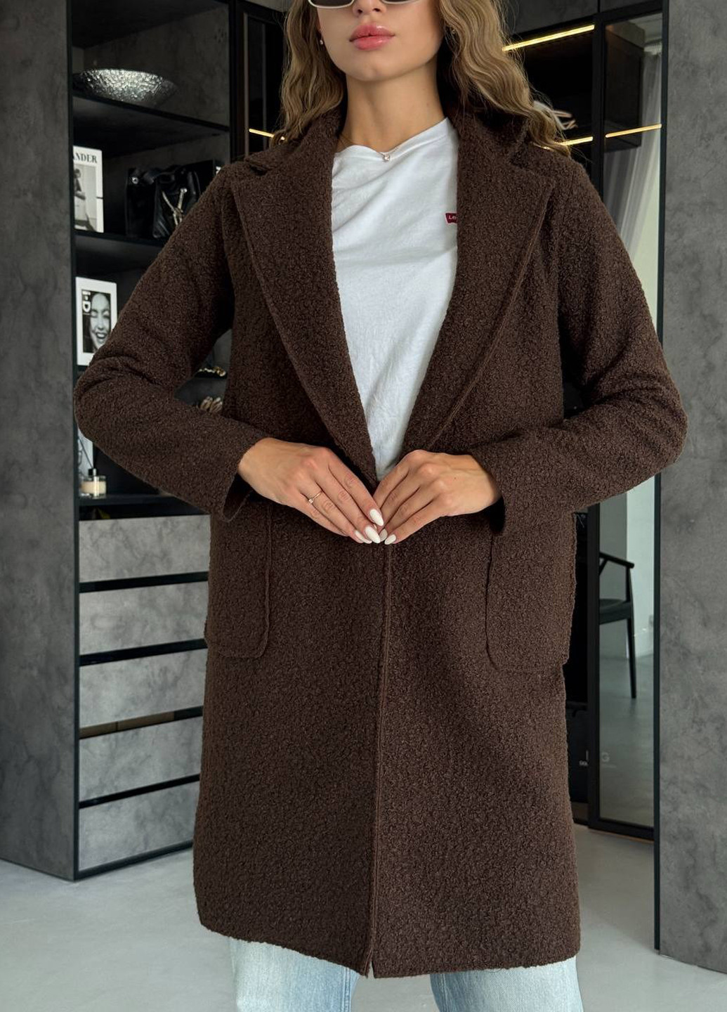 Коричневе демісезонне Пальто двобортне No Brand