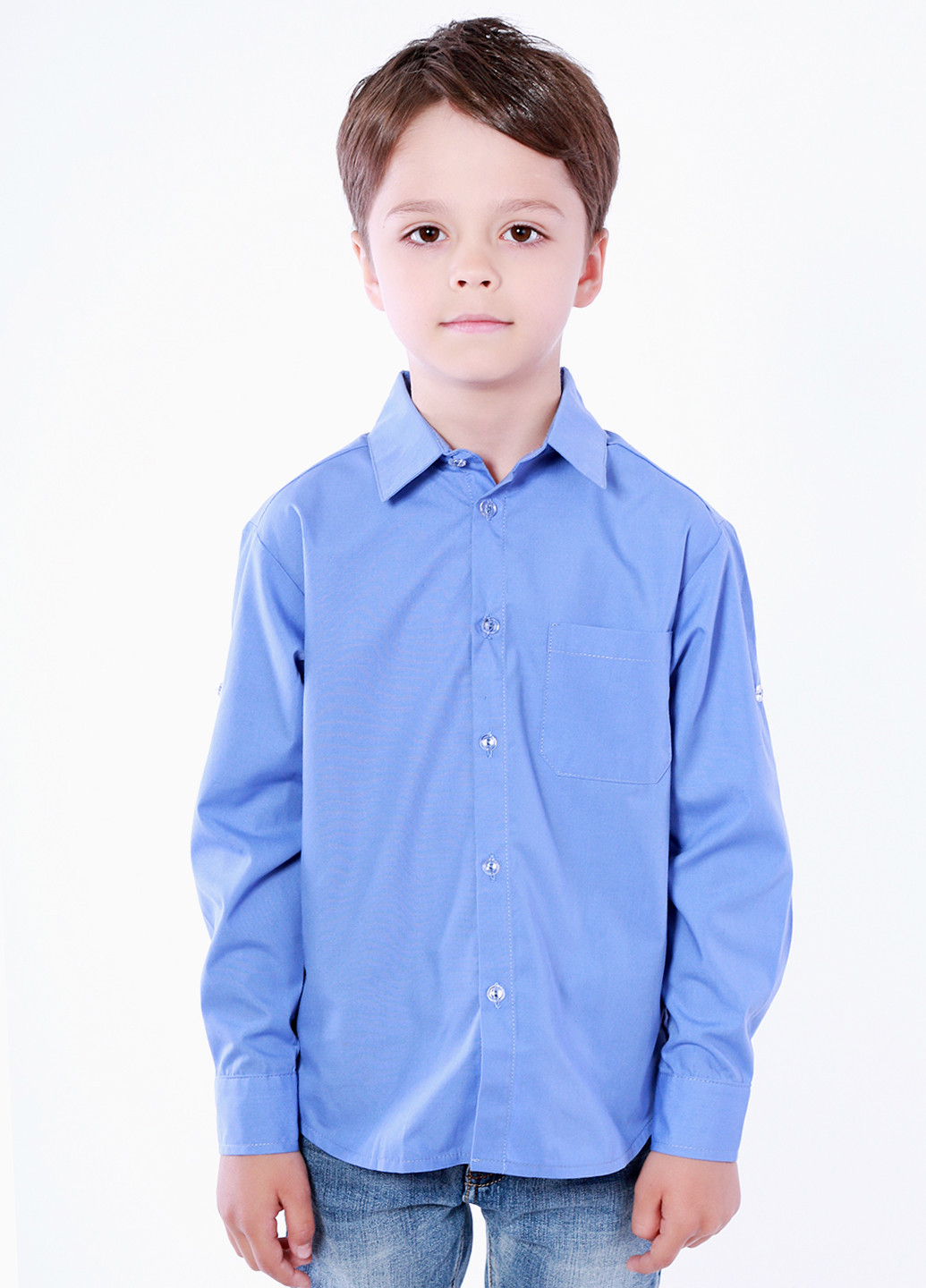 Голубой кэжуал рубашка однотонная Piccolo L с длинным рукавом