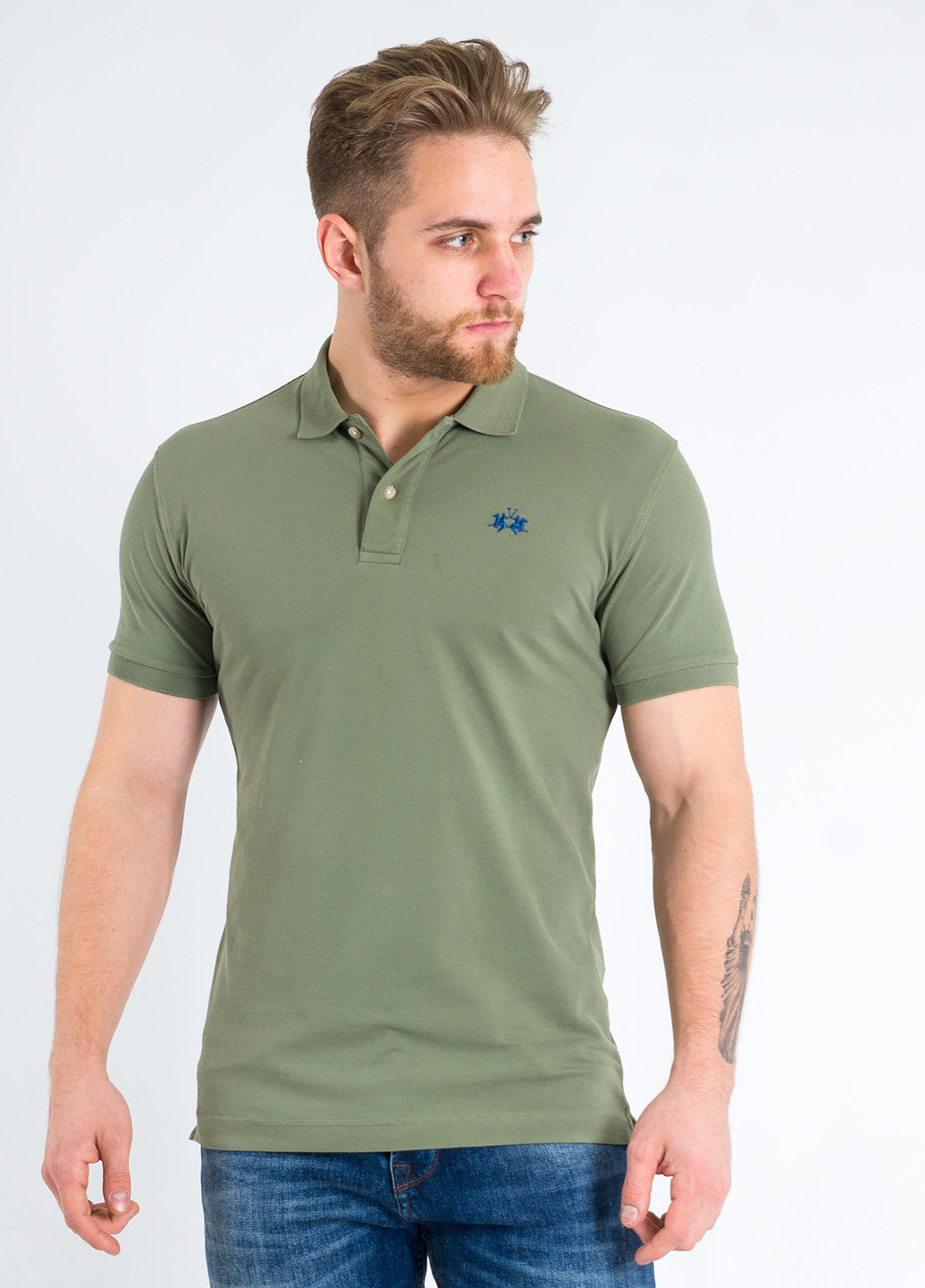 Зеленая футболка-поло для мужчин La Martina однотонная