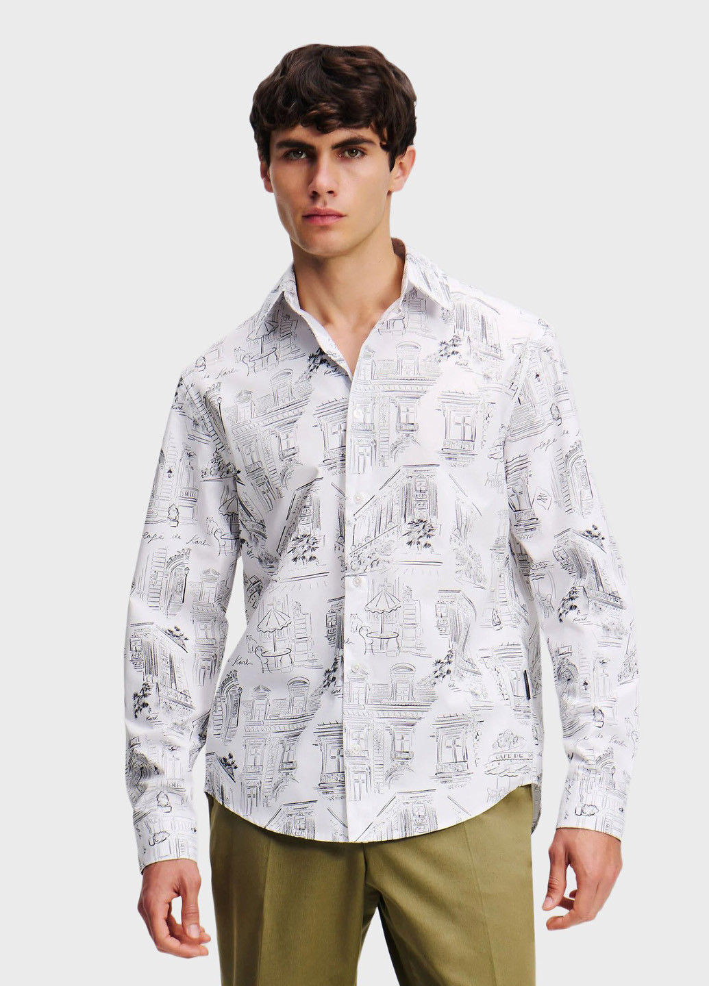 Белая классическая, кэжуал рубашка с рисунком Karl Lagerfeld