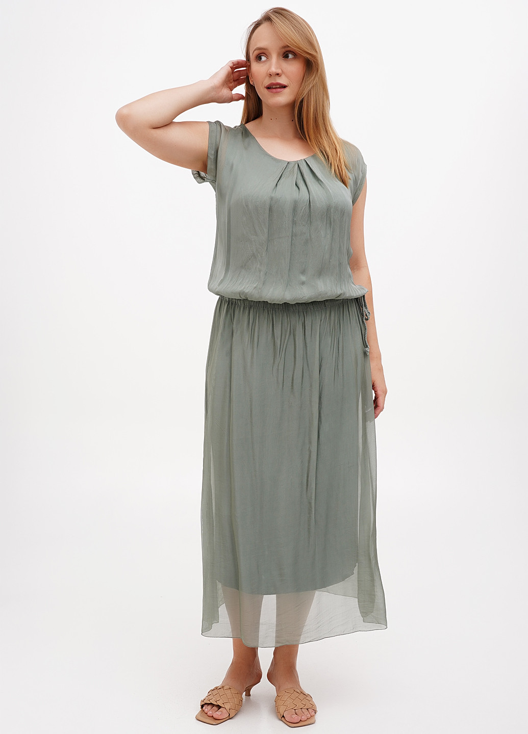 Оливкова кежуал сукня Pura Seta однотонна