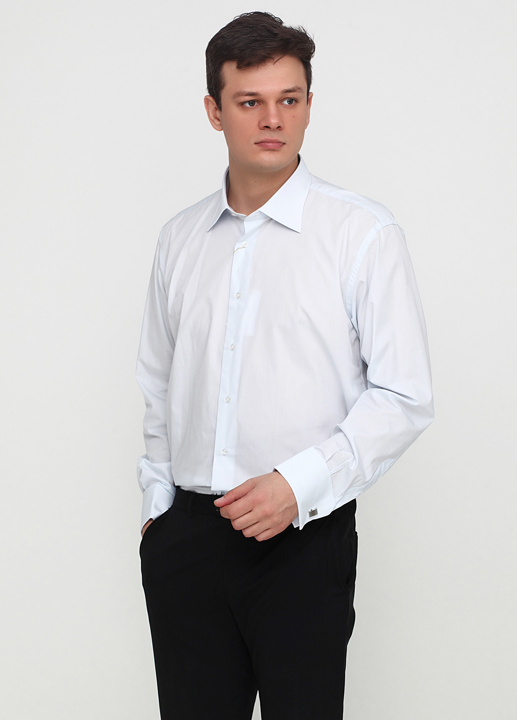 Бледно-голубой кэжуал рубашка однотонная Romano Botta с длинным рукавом