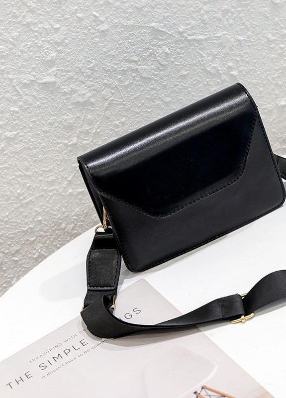 Женская классическая сумочка кроссбоди на широком ремешке черная NoName (251204145)