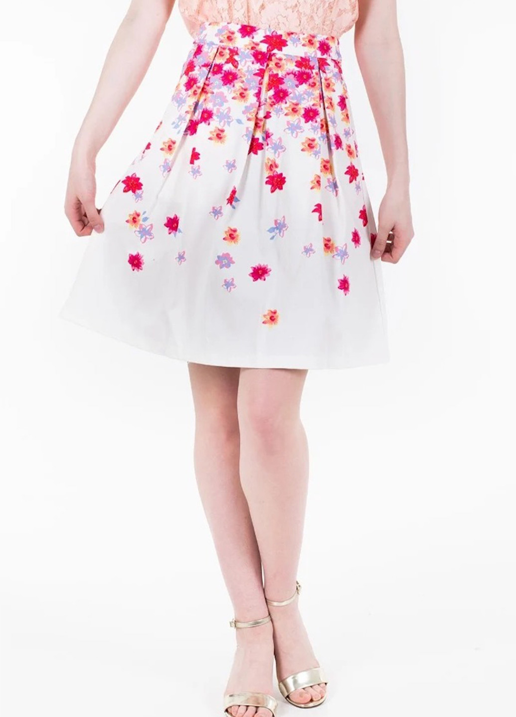 Белая кэжуал цветочной расцветки юбка Tom Tailor а-силуэта (трапеция)