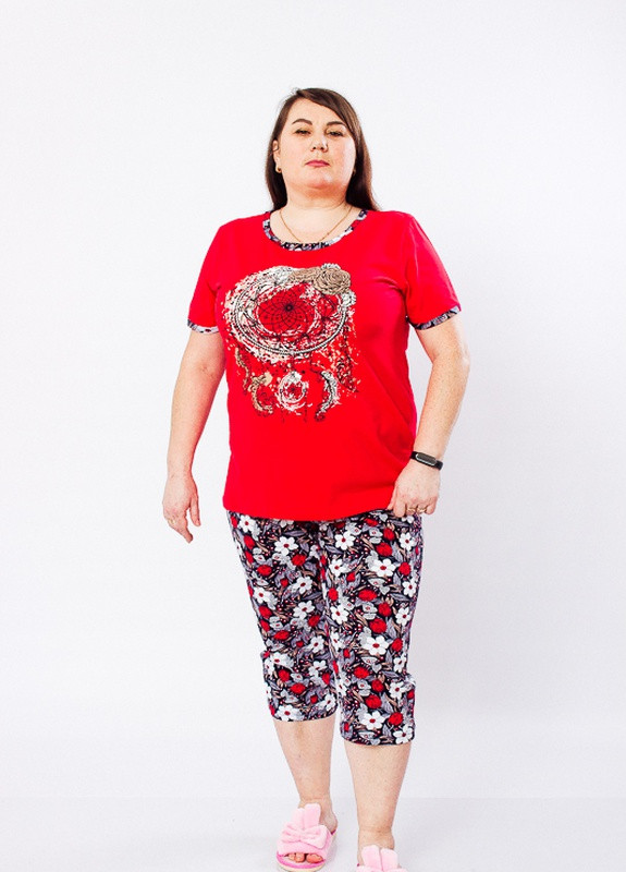 Красная комплект женский (футболка+бриджи) (p-4741) Носи своє 8119-002-33