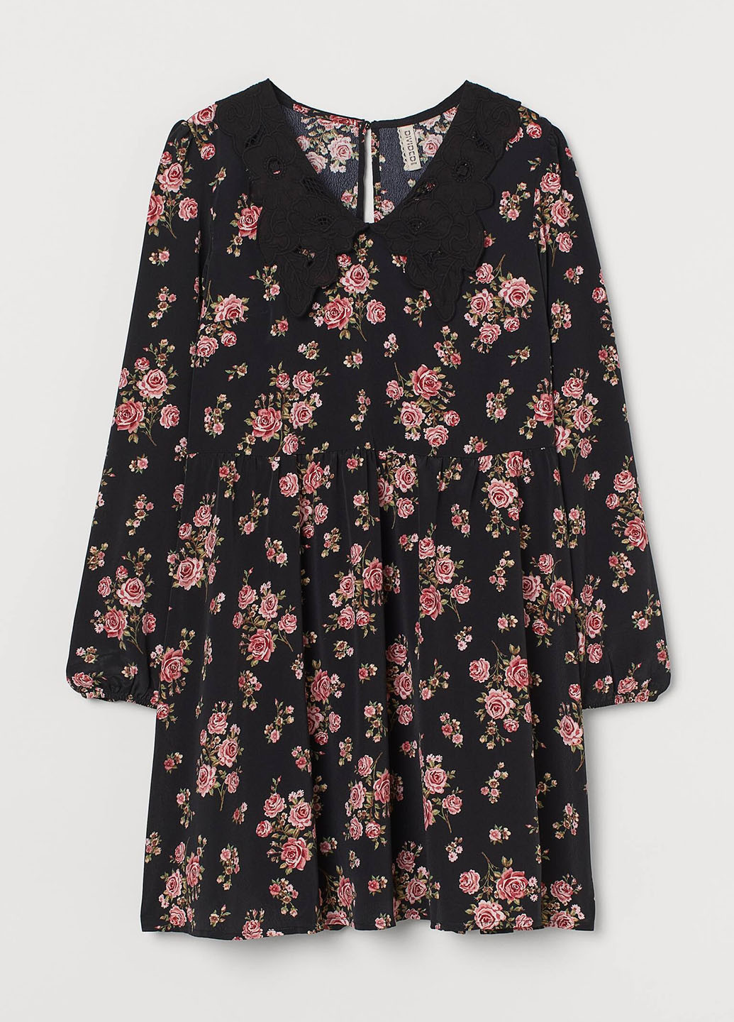 Черное кэжуал платье а-силуэт H&M с цветочным принтом