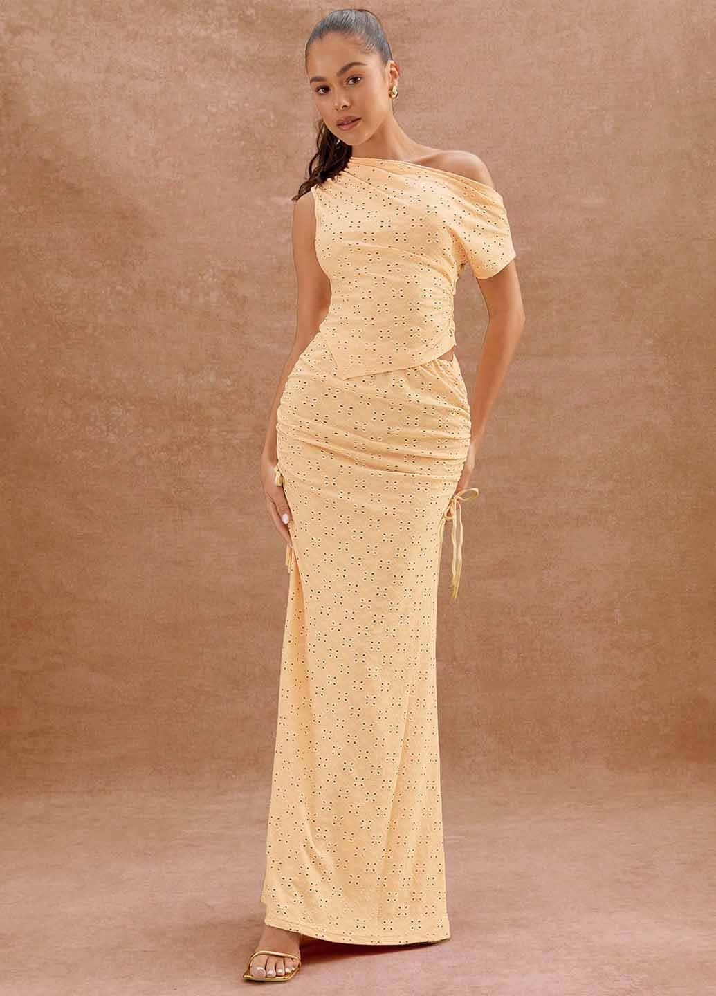 Светло-желтая вечерний, кэжуал однотонная юбка SHEIN годе