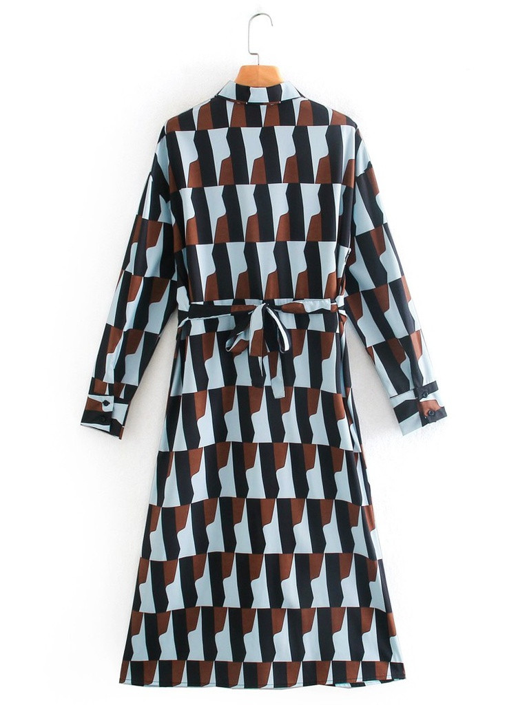 Коричневое кэжуал платье женское с геометрическим принтом flexure Berni Fashion с геометрическим узором