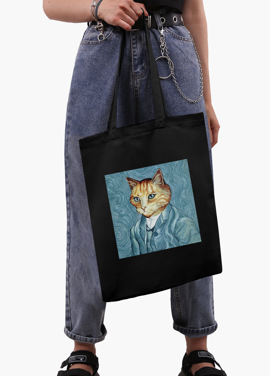 Эко сумка шоппер Кот Винсент Ван Гог (Vincent van Gogh Cat) (9227-2959-BK) MobiPrint (236265570)