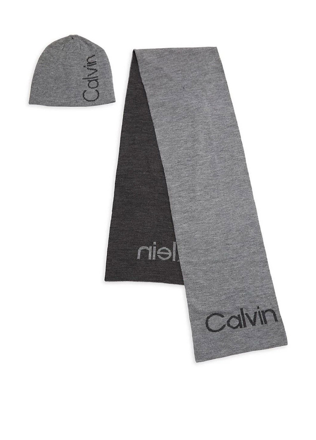 Серый зимний комплект головных уборов (шапка, шарф) Calvin Klein