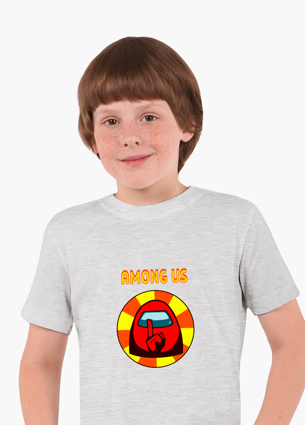 Світло-сіра демісезонна футболка дитяча амонг ас червоний (among us red) (9224-2412) MobiPrint