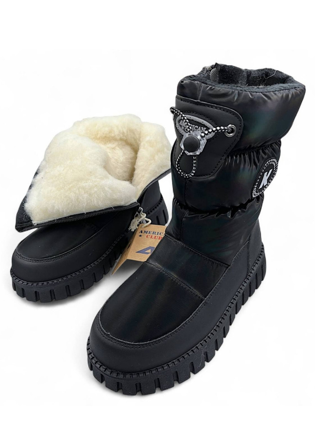 Зимние сапоги American Club с аппликацией, со шнуровкой