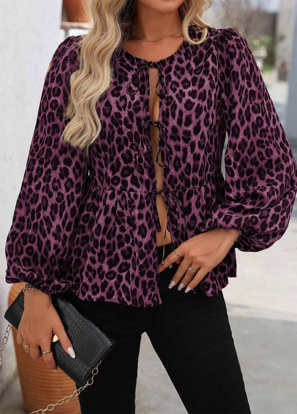 Фуксія блуза з баскою SHEIN