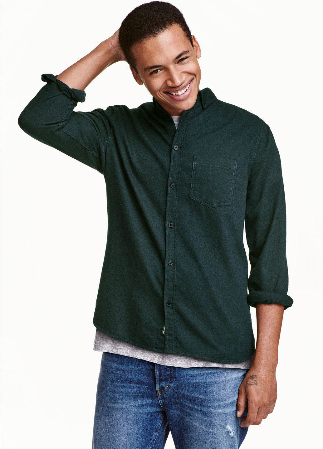 Темно-зеленая кэжуал рубашка меланж H&M