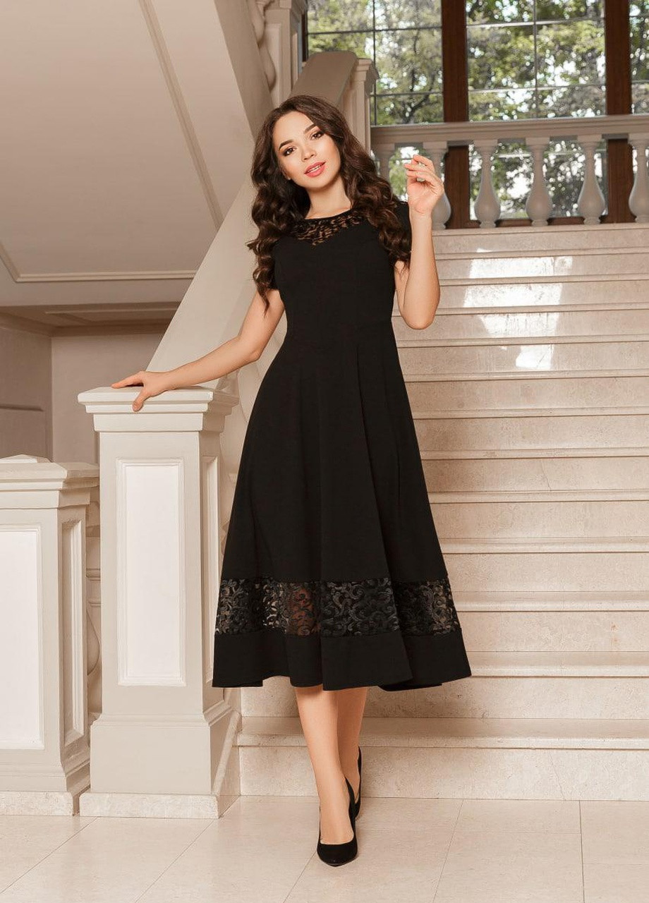 Чорна женское нарядное платье с кружевами черного цвета 374375 New Trend